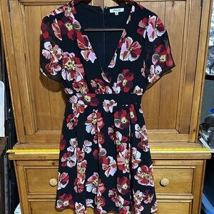 Madewell Floral Midi Dress - Black and Red